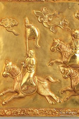 旧藏,铜鎏金狩猎图铜板