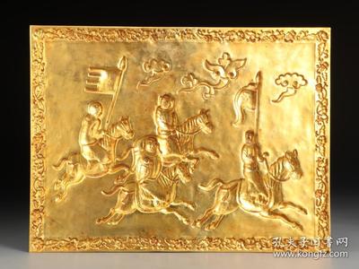 旧藏,铜鎏金狩猎图铜板